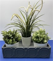 Decorative Table Tray with 3 Pieces Faux Plants