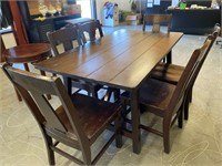 Dark Pine Amish Breakfast Table W/6 Chairs
