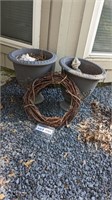 2 PLANTERS AND GRAPEVINE WREATH