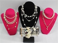 18pc Lot of Faux Pearl Necklaces & Bracelets