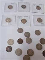 Lot of Various V Nickels, Wheat Pennies, and