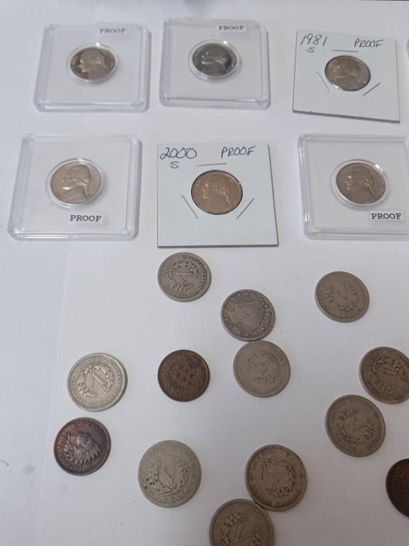 Lot of Various V Nickels, Wheat Pennies, and
