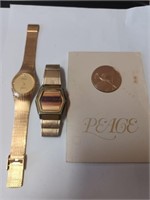Goldtone Watches And Peace Token- Bulova, Dufonte
