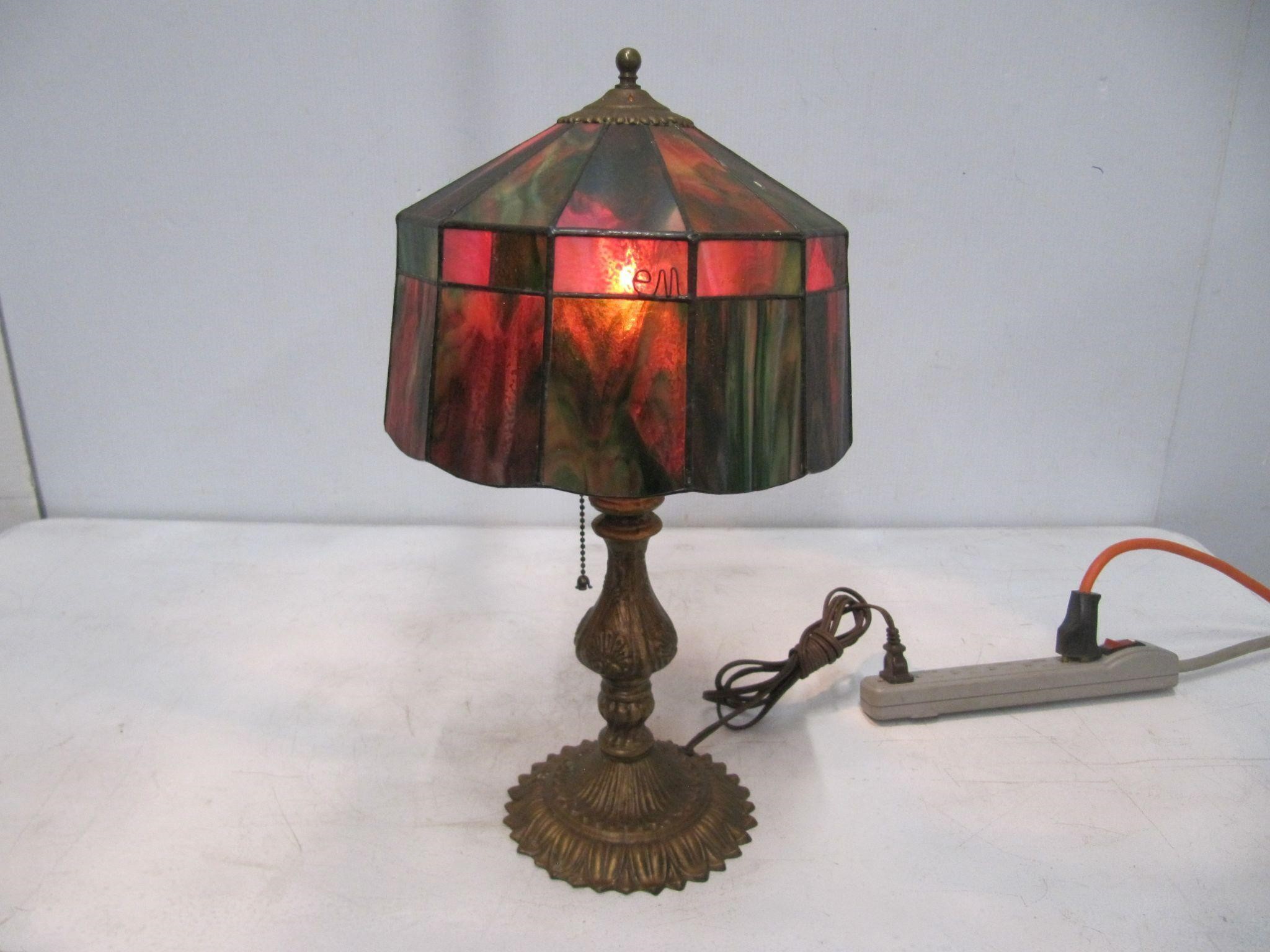 SIGNED SLAG GLASS LAMP