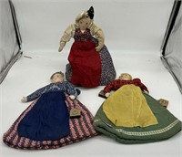 (3) Vintage Cloth Artisan Tea Cozy Dolls