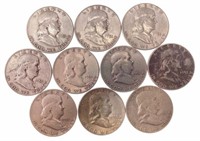 (10) 1951 Benjamin Franklin Silver Half Dollars