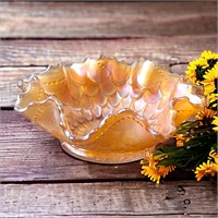 Dungan Carnival Glass Marigold Peach Candy Dish