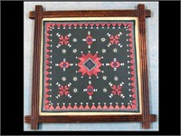 OUTSTANDING LARGE ANTIQUE FRAMED CROSS STICH  21"