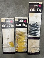 Doll Fly Fishing Lures on cardboard displays