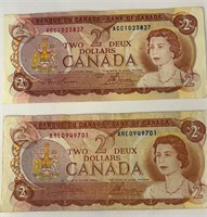 2- 1974 Canada $2 Bills