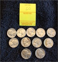 11 1940's & 1950's era Jefferson nickels