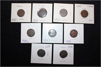 9 Indian Head pennies from 1880-1890