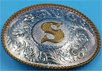 Silver plated monogram belt buckle from Montana Si