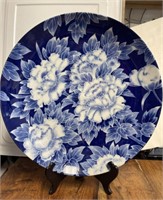 Large Signed Floral Blue/White Porcelain Platter