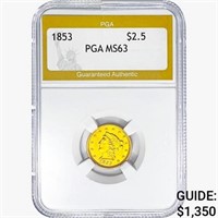 1853 $2.50 Gold Quarter Eagle PGA MS63