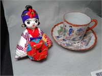 Asian Teacup & Saucer / Figure