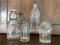 Four Baby, Dairy, Bear Bank Glass Bottles