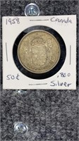 1958 Canada 50 Cent Coin 80% Silver