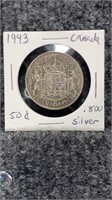 1943 Canada 50 Cent Coin 80% Silver