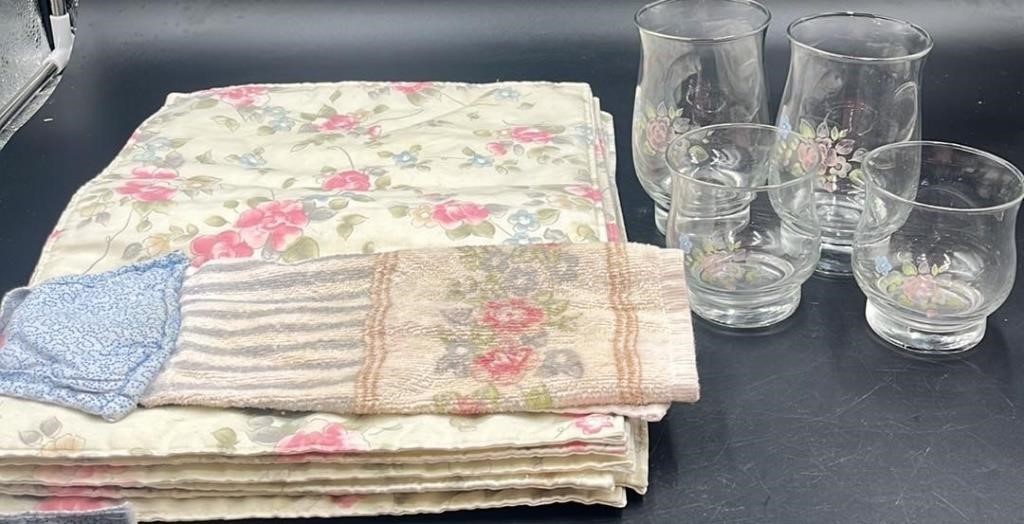 Vtg Pfatzgraff Tea Rose Place Mats,  Hand Towel