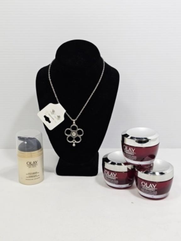 4 OIL OF OLAY CREAMS & NECKLACE/EARRINGS