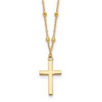 14K- Polished and Diamond-cut Cross Necklace