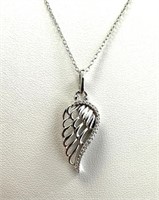 Sterling Silver .10 Ct Diamond Angel Wing Necklace