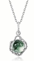 Sterling Silver 1.90 Ct Green Moss Agate Necklace
