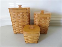 Longaberger Baskets (3) With Wooden Lids 1996-97