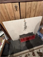 peg board, pegs and hanging shelf