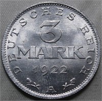 Germany Weimar Republic 1922A 3 Marks Uncirculated