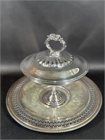 WM Rogers Lattice Silver Plated Platter, Pedestal