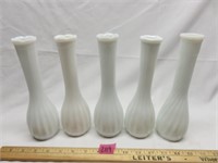 5 Milk Glass Bud Vases CLG Co