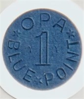 RARE 1944 US WWII OPA VV BLUE RATION FOOD WAR COIN