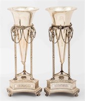 Neoclassical Style Silver Plate Torchieres, Pair