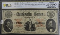 1861 PCGS CONFEDERATE $10 NOTE VERY FINE 30 PPQ