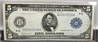 1914 $5 Large Size FR Note AU
