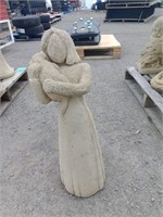Concrete Girl Holding Puppy Statue