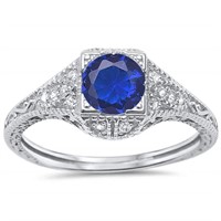 Art Deco Style Round Sapphire Solitaire Ring
