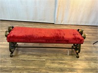 Swirl-Craft Metal Scroll Base Red Cushion Bench