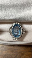 Sterling Silver 925 England Ring With 12ct Aqua Ma