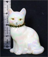 Fenton white iridescent birthstone cat figure
