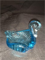 BLUE GLASS SWAN DISH - 5 X 3 “