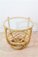 Mid Century Bamboo Rattan Round Side Table