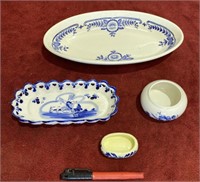 (4) Hand Painted Delft Trays/Bowls