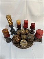 24pc - Wood Orb & Tray with Candle Holders