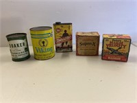 Ammo boxes, Viking Racing Motor Oil Can, etc