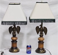 Pair Mid-Century Eagle Base Table Lamps w Shades