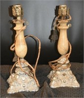2 Cast Metal And Stone Lamps