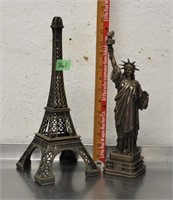 Eiffel Tower, Statue of Liberty miniatures, metal